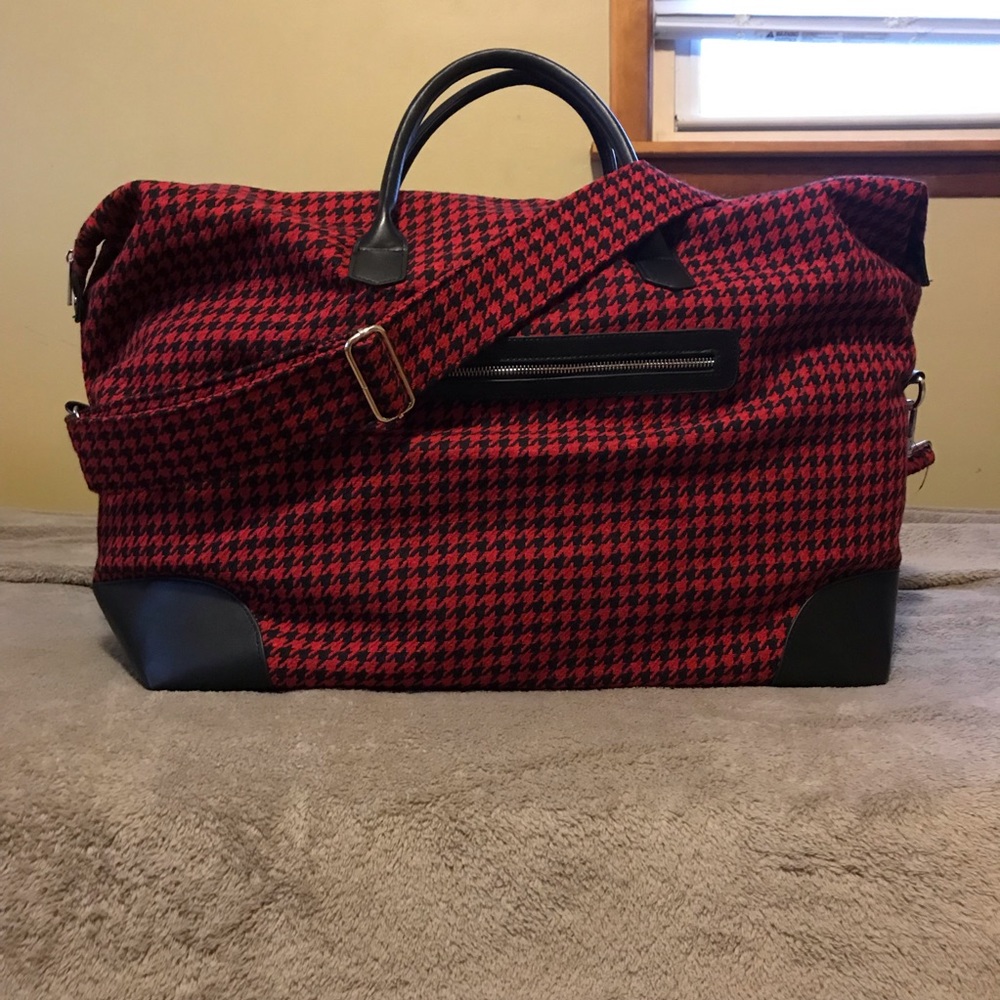 Red and Black Houndstooth Duffle Bag
